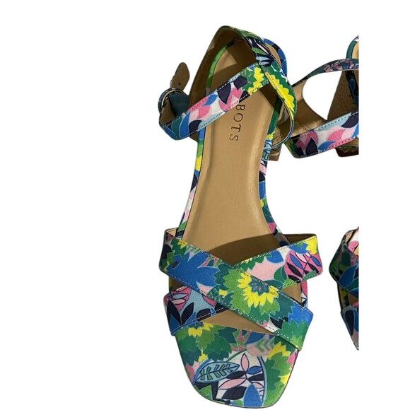 Talbots Siena Rope Floral Green Blue Sandals Women 7.5 Ankle Strap Block Heel - Picture 6 of 16